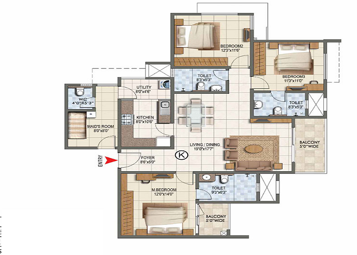 Prestige Rock Cliff 4 BHK Floor Plan
